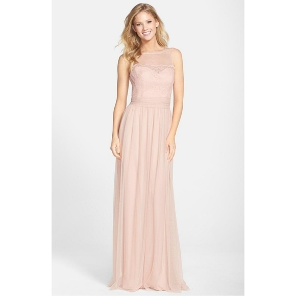 BHLDN Amsale Illusion Lace & Tulle Blush Gown Fawn G933 - Picture 1 of 8
